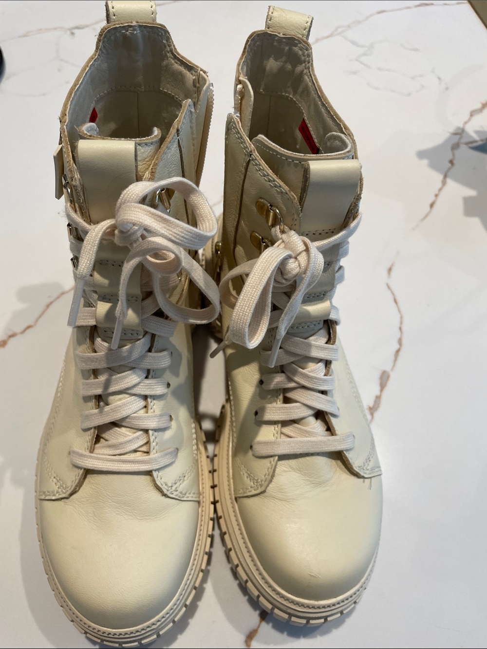 Sorel Cream Lace-Up Moto Combat Boots with Side Zipper